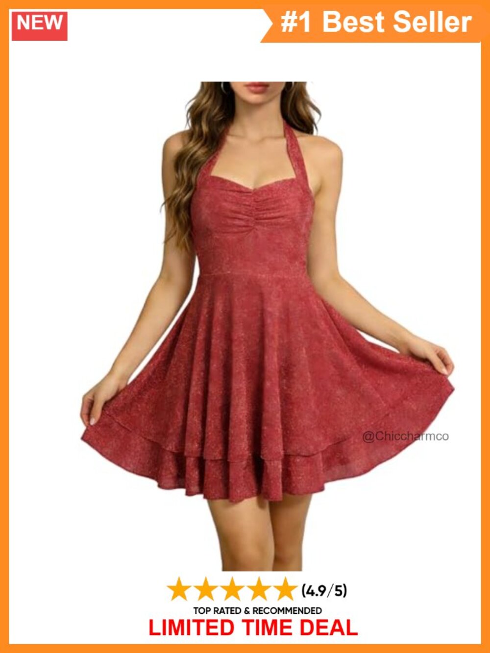 Sequin Halter Mini Dress Sleeveless Backless Fit & Flare Cocktail Party